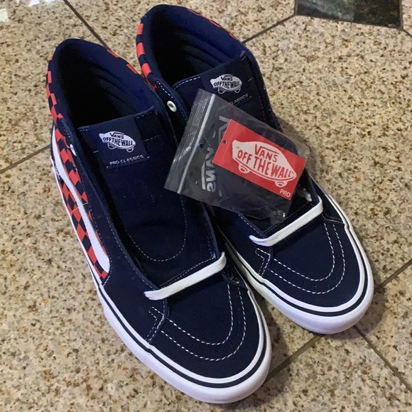 VANS | Checkerboard Sk8-Hi Pro Navy/Orange Shoes - Picture 3 of 7